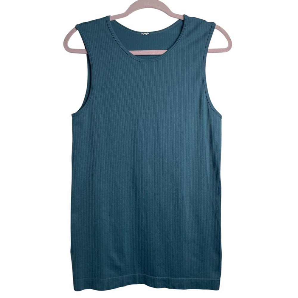 ZYIA Active Ribbed Teal Sleeveless Athletic Yoga Performance Tank Top-Small